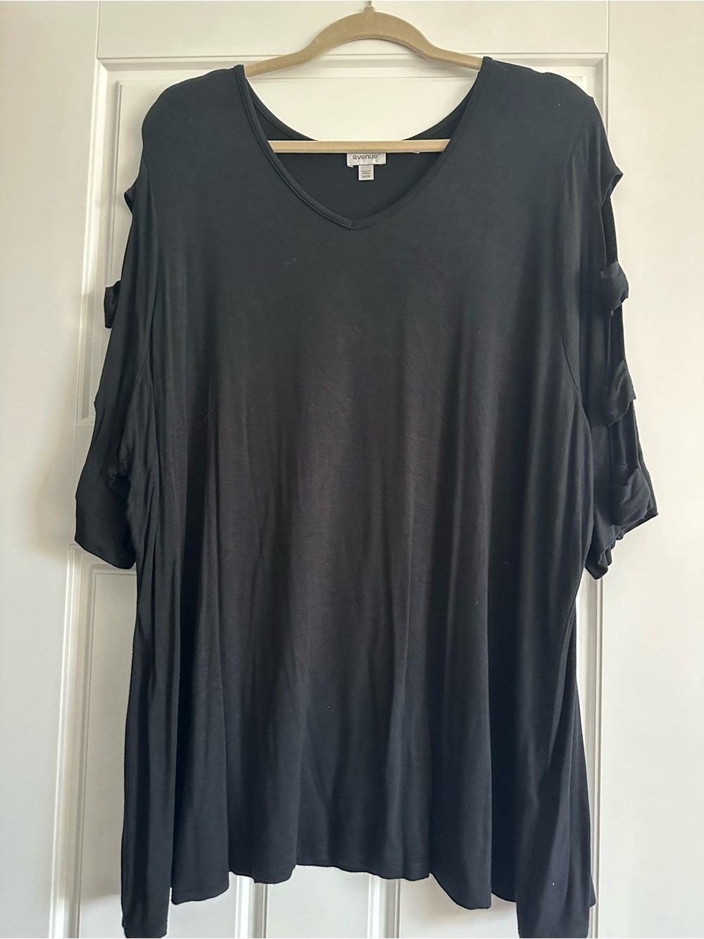 Avenue Black V-Neck Ladder-Sleeve Women's Top